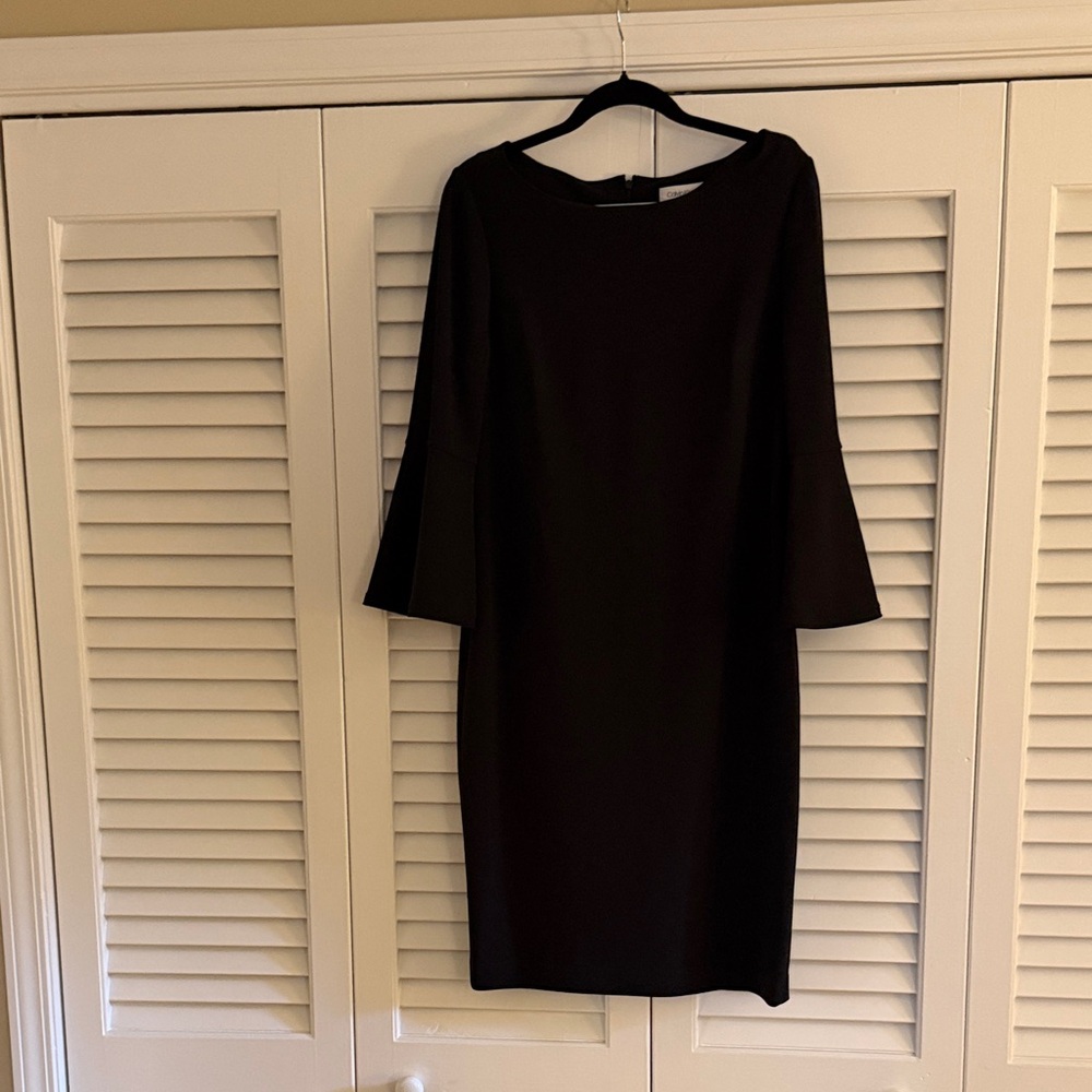 Calvin Klein Women's Black Midi Bell-Sleeve pearl Shift Dress size 10